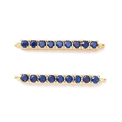Marine Blue Rack Plating Brass Micro Pave Cubic Zirconia Connestor Charms, Long-Lasting Plated, Real 18K Gold Plated, Cadmium Free & Nickel Free & Lead Free, Strip, Marine Blue, 24x2x2.5mm, Hole: 1mm