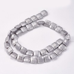 Platinum Plated Electroplated Non-magnetic Synthetic Hematite Beads Strands, Frosted, Faceted, Square, Platinum Plated, 10x10x4mm, Hole: 0.7mm, about 40pcs/strand, 15.9 inch(40.5cm)