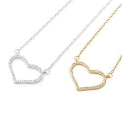 Mixed Color 304 Stainless Steel Pendant Necklaces, with Brass Cubic Zirconia Pendants, Heart, Mixed Color, 18.5 inch(47cm), Pendant: 17.5x24x2mm