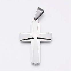 Stainless Steel Color 304 Stainless Steel Pendants, Cross, Stainless Steel Color, 48x33x5.5mm, Hole: 10x6mm