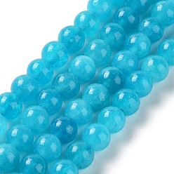 Deep Sky Blue Dyed Natural Malaysia Jade Beads Strands, Round, Deep Sky Blue, 6mm, Hole: 1mm, about 31pcs/strand, 7.48 inch(19cm)