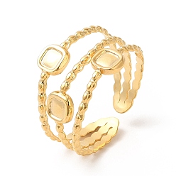 Chapado en Oro Real 18K Chapado en iones (ip) 304 anillo de acero inoxidable triple cuadrado abierto para mujer, real 18 k chapado en oro, tamaño de EE. UU. 6 3/4 (17.1 mm)