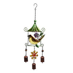 Bird Glass Wind Chime, Pendant Decoration, with Iron Findings, for Garden, Window Decoration, Bird, 530x175mm