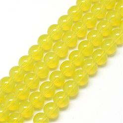 Amarillo Hornada pintadas cuentas de vidrio de hebras, imitación opalite, rondo, amarillo, 6 mm, agujero: 1.3~1.6 mm, sobre 133 unidades / cadena, 31.4 pulgada