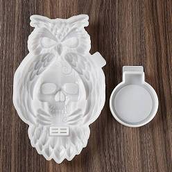 White Halloween Owl Skull Candle Holder DIY Silicone Molds, Wall Floating Shelf Candlestick Molds, Resin Plaster Cement Casting Molds, White, 99~235x75~143x13.5~21mm, Inner Diameter: 80~215x70~133mm, 2pcs/set