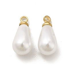 Chapado en Oro Real de 24K Encantos de perlas de imitación de plástico, con la conclusión de latón, sin plomo y cadmio, encanto de lágrima, real 24 k chapado en oro, 13x5.5 mm, agujero: 1.5 mm