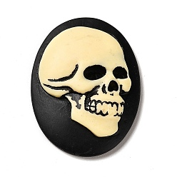 Black Halloween Opaque Resin Cabochons, Oval with Skull, Black, 38.5x29x8mm