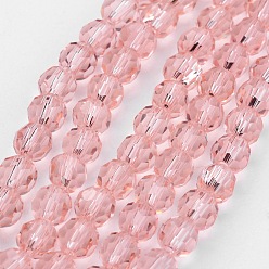 Pink Transparent Glass Bead Strands, Imitate Austrian Crystal, Faceted(32 Facets), Round, Pink, 4mm, Hole: 1mm, about 96~100pcs/strand, 14~14.5 inch