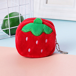 Strawberry Plush Zip Wallets, Change Purse, with Iron Ball Chain, Strawberry Pattern, 5~8x8~10cm