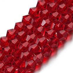 Rouge Foncé Chapelets de perles en verre transparentes  , facette, Toupie, rouge, 4x4mm, Trou: 0.8mm, Environ 87~98 pcs/chapelet, 12.76~14.61 pouce (32.4~37.1 cm)