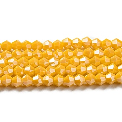 Gold Opaque Solid Color Electroplate Glass Beads Strands, Pearl Luster Plated, Faceted, Bicone, Gold, 4x4mm, Hole: 0.8mm, about 87~98pcs/strand, 12.76~14.61 inch(32.4~37.1cm)