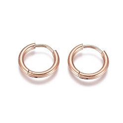 Rose Gold 304 Stainless Steel Huggie Hoop Earrings, with 316 Surgical Stainless Steel Pin, Ion Plating(IP), Ring, Rose Gold, 14x2mm, 12 Gauge, Pin: 0.9mm