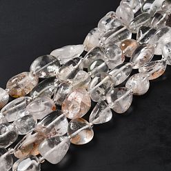 Quartz Lodolite Quartz vert naturel Lodolite / brins de perles de quartz de jardin, nuggets, pierre tombée, 24~32x12~19.5x7.5~13.5mm, Trou: 1.2~1.4mm, Environ 15~21 pcs/chapelet, 15.75''~16.54'' (40~42 cm)