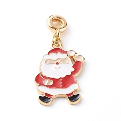 Golden Christmas Alloy Enamel Pendants, with Brass Tube Bails, Father Christmas, Golden, 23x14.5x1mm, Hole: 3mm