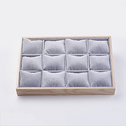 Light Grey Cuboid Wood Bracelet Displays, Covered with Velvet, 12 Grids Pillows Without Lid Tray Jewelry Storage Holder, Light Grey, 35x24x4.1cm