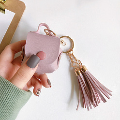 Thistle Imitation Leather Wireless Earbud Carrying Case, Earphone Storage Pouch, with Keychain & Tassel, Handbag Shape, Thistle, 135mm