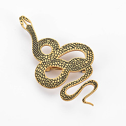 Oro Broche de serpiente, 201 pin de solapa de animal de acero inoxidable para ropa de mochila, libre y sin plomo níquel, dorado, 70x37x7 mm, pin: 0.7 mm