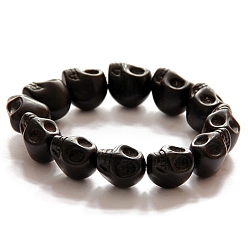 Черный Синтетические бирюзовые эластичные браслеты с черепами и бусинами, готические украшения из драгоценных камней для женщин, чёрные, нет размера