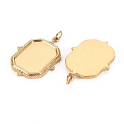 Real 14K Gold Plated 304 Stainless Steel Pendant Cabochon Settings, with Jump Rings, Rounded Rectangle, Real 14K Gold Plated, Tray: 14.5x10mm, 22x15x2mm, Jump Ring: 3.8x0.5mm, 2.8mm inner diameter
