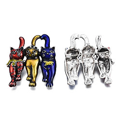 Platinum Colorful Cat Enamel Pin, Alloy Badge with Rhinestone for Backpack Clothes, Nickel Free & Lead Free, Colorful, 46x41mm, Pin: 0.7mm