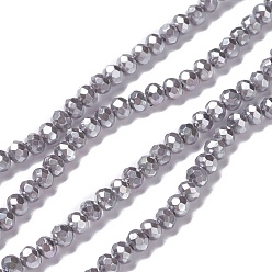 Gray Opaque Glass Beads Strands, Faceted, Rondelle, Gray, 4x3mm, Hole: 0.6mm, about 221pcs/strand, 31.89''(81cm)