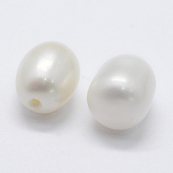 Floral White Natural Cultured Freshwater Pearl Beads, Potato, Half Drilled, Floral White, 8~10x6~8mm, Hole: 0.8mm
