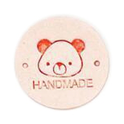 Marron Clair Étiquettes d'étiquettes en cuir microfibre, étiquette en relief à la main, avec des trous, pour les jeans de bricolage, , , accessoires de chapeau, plat rond avec l'ours, 25mm