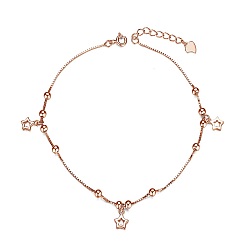 Rose Gold SHEGRACE 925 Sterling Silver Charm Anklet, with Box Chains and Round Beads, Star(Chain Extenders Random Style), Rose Gold, 8-1/4 inch(21cm)