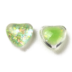 Lawn Green Resin Imitation Opal Cabochons, Heart, Lawn Green, 5.5x6x3mm