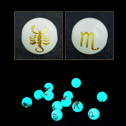 Scorpion Perles de verre de style lumineux, brillent dans les perles sombres, rond avec motif douze constellations, Scorpion, 10mm