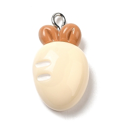 Carrot Opaque Resin Pendants, with Platinum Plated Iron Loops, Cornsilk, Carrot, 27x15x9mm, Hole: 2.5mm