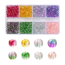 Mixed Color 560Pcs 8 Colors Frosted Spray Painted Glass Beads Strands, with Golden Foil, Round, Mixed Color, 4~5mm, Hole: 0.9~1.2mm, 70Pcs/color