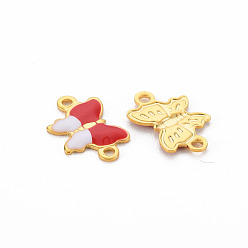 Red 304 Stainless Steel Enamel Links Connectors, Two Tone, Butterfly, Real 16K Gold Plated, Cadmium Free & Nickel Free & Lead Free, Red, 6.5x10x1mm, Hole: 1mm