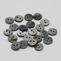 Gris 2 botones redondos planos concha de agujero, gris, 11 mm, agujero: 1 mm, sobre 720 unidades / bolsa