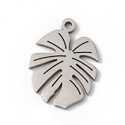 Stainless Steel Color 304 Stainless Steel Pendants, Tropical Leaf Charms, Stainless Steel Color, 15.5x11x1mm, Hole: 1mm