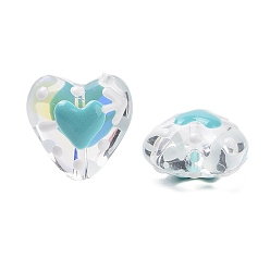 Azul Cielo Hebras de cuentas de esmalte de vidrio hechas a mano para el día de San Valentín, corazón, luz azul cielo, 13.5x14x8~9 mm, agujero: 1.2 mm, sobre 30 unidades / cadena