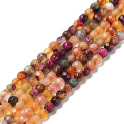 Orange Natural Agate Beads Strands, Faceted Round, Dyed & Heated, Orange, 4~4.2x4~4.1mm, Hole: 0.8mm, about 89~93pcs/strand, 14.37''(36.5cm)