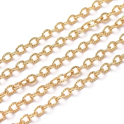 Real 18K Gold Plated Brass Textured Cable Chains, Soldered, with Spool, Oval, Long-Lasting Plated, Real 18K Gold Plated, 2.5x3.5x0.4mm, about 16.4 Feet(5m)/roll