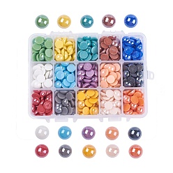 Color mezclado 15 colores cabujones de porcelana hechos a mano perlados, media vuelta / cúpula, color mezclado, 9.5x5 mm, acerca 40~43pcs / compartimento, sobre 600~645 unidades / caja