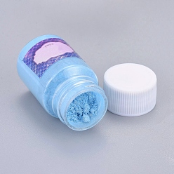 Bleu Ciel Poudre de perle de pigment de mica nacré, pour la résine UV, fabrication de bijoux artisanaux en résine époxy et nail art, bleu ciel, bouteille: 29x50 mm, sur 6~7 g / bouteille