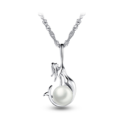 Seashell Color SHEGRACE Chic 925 Sterling Silver Freshwater Pearl Mermaid Pendant Necklace, Seashell Color, 17.7 inch