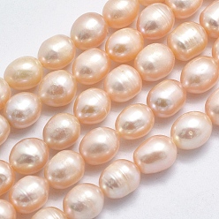 Sandy Brown Natural Cultured Freshwater Pearl Beads Strands, Rice, Sandy Brown, 9~11x8.5~9mm, Hole: 0.8mm, about 32pcs/strand, 13.78 inch