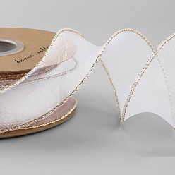 Белый Полиэстер органза лента, для упаковки подарков, изготовление галстука-бабочки, плоский, белые, 1-5/8 дюйм (40 мм), около 9.84 ярдов (9 м) / рулон