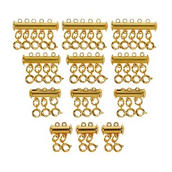 Golden Tube Brass Magnetic Slide Lock Clasps, with Spring Ring Clasps, Golden, 12sets/box