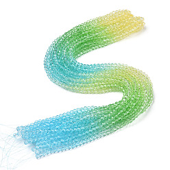 Lime Green Transparent Glass Beads Strands, Segmented Multi-color Beads, Faceted(32 Facets), Round, Lime Green, 4~4.5mm, Hole: 1mm, about 90~95pcs/strand, 13.98''(35.5cm)