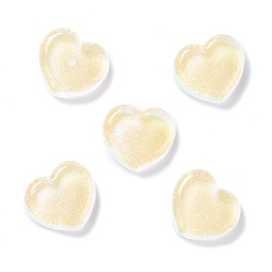 Lemon Chiffon Transparent Resin Cabochons, with Glitter, Heart, Lemon Chiffon, 18x19.5x6.5mm