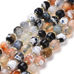 Natural Agate Natural Fire Agate Beads Strands, with Seed Beads, Faceted Bicone Barrel Drum, 8x7.5mm, Hole: 1mm, about 39~40pcs/strand, 14.84''(37.7cm)