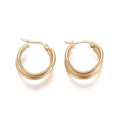 Golden 304 Stainless Steel Triple Hoop Earrings, Hypoallergenic Earrings, Multi-Layer Earrings, Textured, Ring, Golden, 20x9mm, Pin: 1x0.6mm