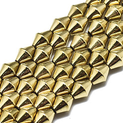 Chapado en Oro Real 18K Electroplate no magnéticas de hematita sintética hebras de cuentas, bicono, real 18 k chapado en oro, 6x4.5 mm, agujero: 1 mm, sobre 66~67 unidades / cadena, 15.75 pulgada (40 cm)
