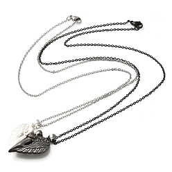 Black 2Pcs 2 Color Alloy Magnetic Heart Pendant Necklaces Set, Matching Couple Necklaces for Valentine's Day , Black, 19.49''(49.5cm)